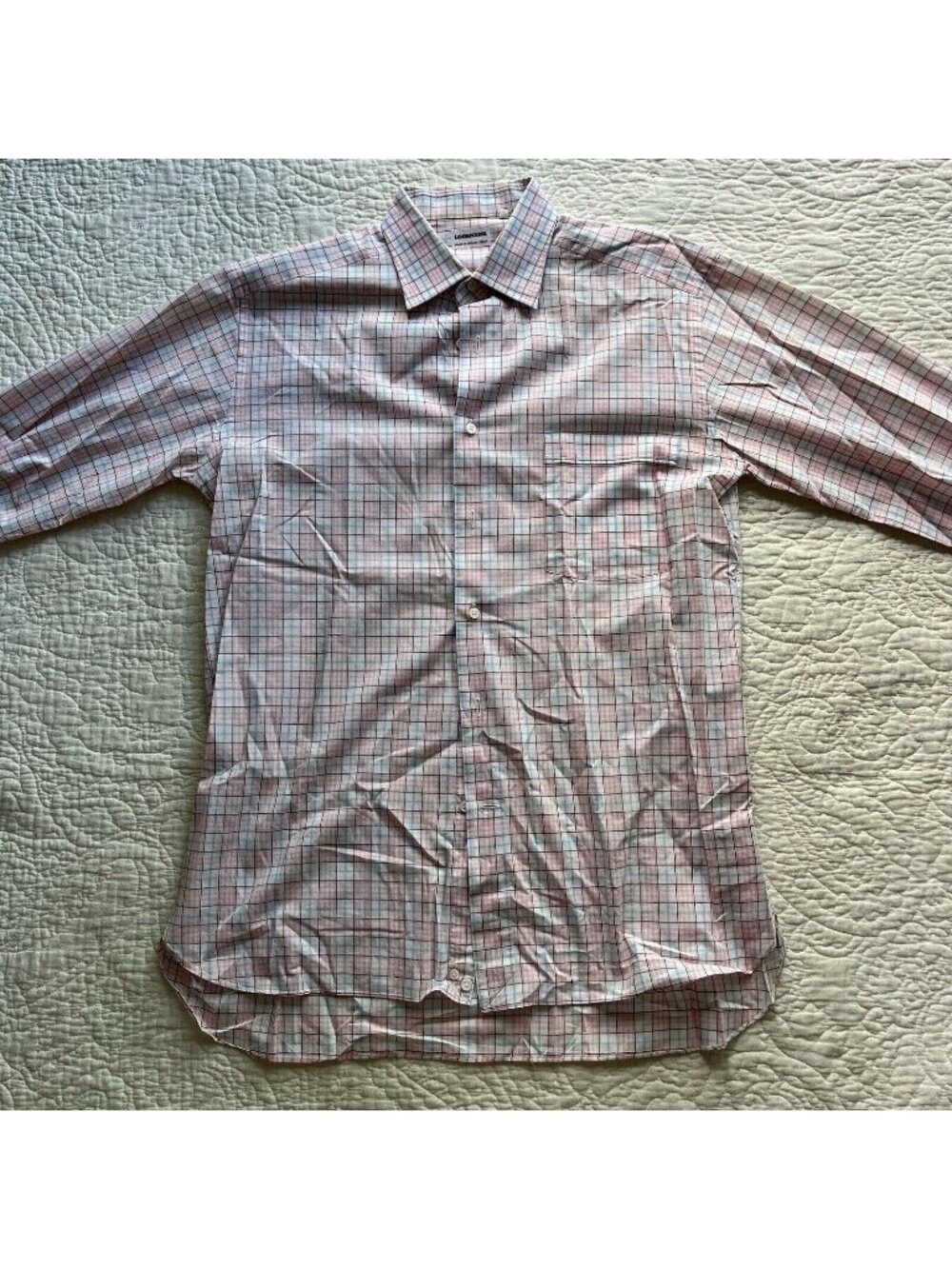 Lorenzini Dress Shirt Mens Pink Grid Plaid Button Up Made In Italy Size Small